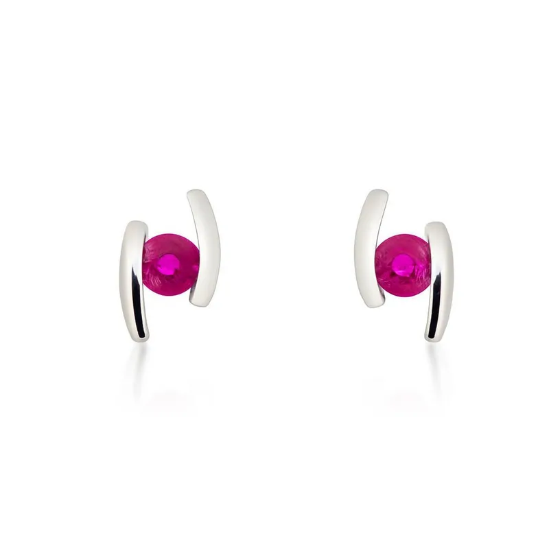 Boucles d oreilles Or Blanc Rubis 3mm